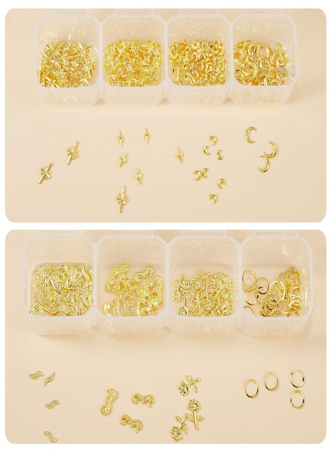 SILPECWEE 28 Grids Metal Gold Nail Art Studs, 3d Nail Charms Star and Moon, Conch, Seahorse, Seashell Ocean Manicure Design Alloy Nail Rivet Stud Jewelry Decoration Nails Supplies for Women DIY Salon - Image 5